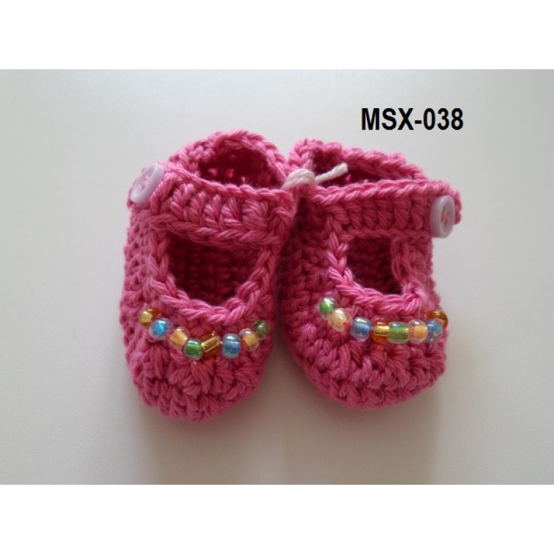 Gehaakte bandschoen fuchsia met kraaltjes  - K